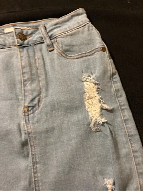 Windsor Light Blue Distressed Denim Mini Skirt - Picture 3 of 5